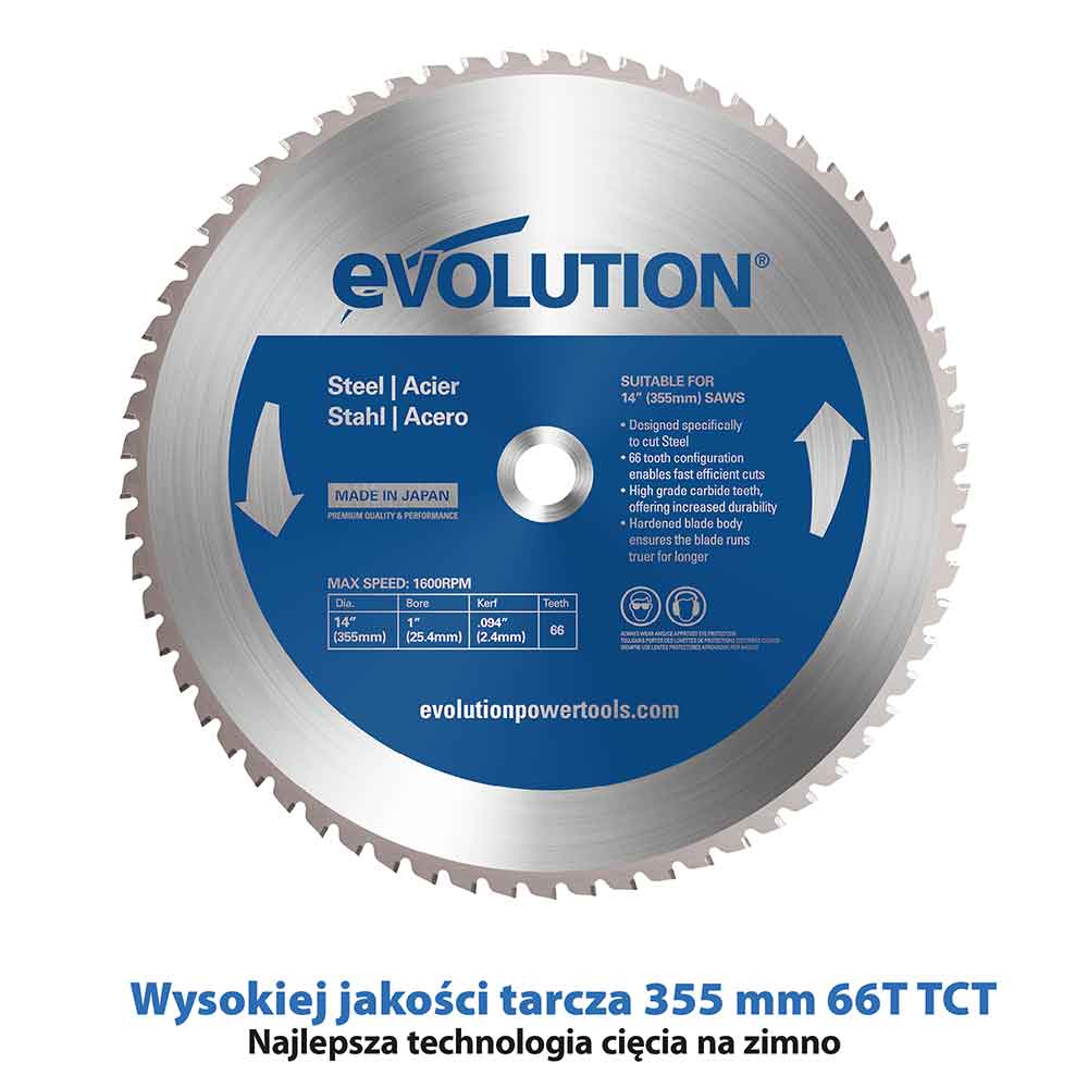 Pakiet przecinarka do metalu Evolution S355MCS 355 mm z tarczą do cięcia metalu + Evolution EVOMAG42